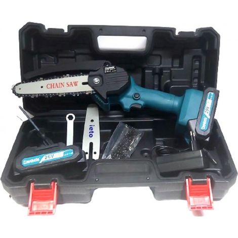 MINI MOTOSEGA 2 LAME 4" 6" TAGLIARAMI ELETTRICA ELETTROSEGA 26V DOPPIA BATTERIA (1/5)