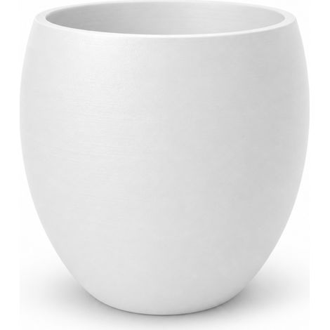 Un vaso moderno e di grandi dimensioni, di colore bianco, ideale per piante da casa e da ufficio.