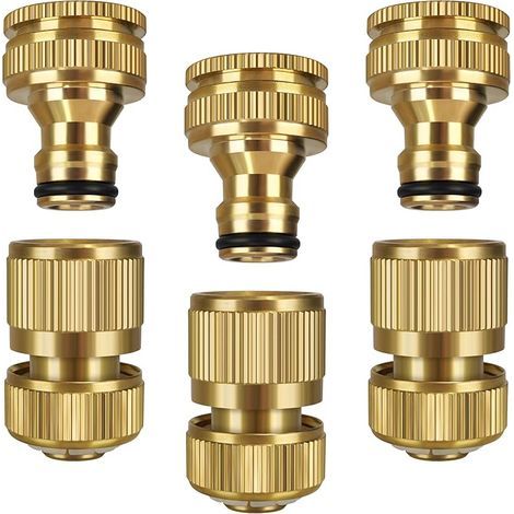 6 piezas de conectores de manguera, conector de grifo de jardín de latón macizo, conector de grifo 2 en 1, acoplamientos de manguera de conexión rápida, adaptador de grifo (1/4)
