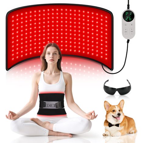 Pad Thérapie Lumineuse Rouge - 24 x 12 Pouces - 660 nm et 850 nm - Avec Télécommande et Sangle Élastique - Pour Genou Épaule Dos Muscle Articulation - 1 Pièce (1/5)