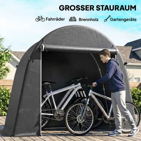 Abris de jardin portable, tente à vélo, porte enroulable à fermeture éclair, cadre métallique, rangement polyvalent, housse en plastique, gris foncé (1/5)