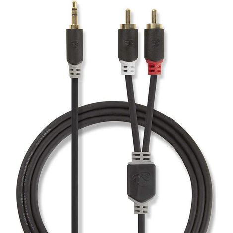 Cable de audio estereo pasador de 35 mm 2x rca hane guldplaterad 050m redondo antracita lada