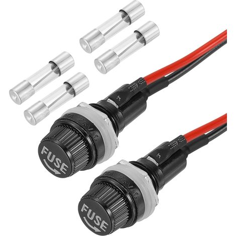 2 Pcs Porte-Fusible À Montage sur Panneau, 6 x 30mm 10/15A DC 125/250V Porte-Fusible À Bague Et À Vis avec Fils Pré-Soudés Et Fusibles À Tube De Verre 10A/15A (1/5)