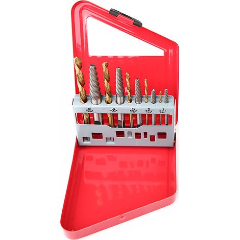 Lot de 10 extracteurs de vis en acier rapide, kit de forets pour retirer vis endommagées, équipement industriel. (1/5)
