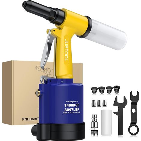 Pneumatic Rivet Gun Set with 4 Nozzles (2.4 mm, 3.2 mm, 4.0 mm, 4.8 mm) and 3 Jaws, Riveter Gun 1408KGF (1/5)