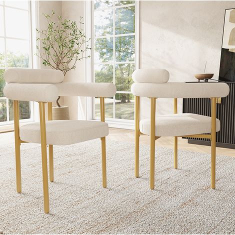 Lot de 2 chaises de salle à manger en velours beige, assise large et ergonomique, pieds dorés en métal, pour salon, bureau et salle à manger CHICFURN (1/5)