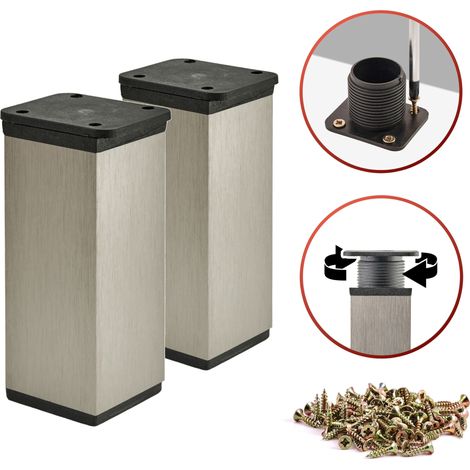 2 x Basic-Möbelfüße Querschnitt 40 x 40 mm Höhe 60 mm Farbe: Edelstahl Inklusive Schrauben (1/5)