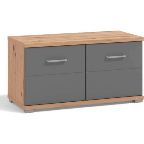 Mobile ingresso moderno rovere artigiano e grigio scuro in truciolare bilaminato dimensioni 86x40x456 cm arredamento casa elegante