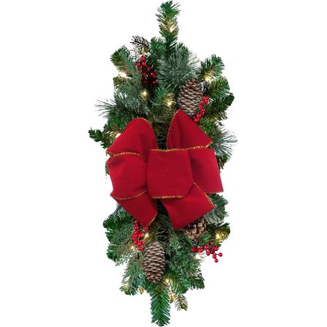 42 cm lange Weihnachtslichtergirlande in Tropfenform, Kiefernholz-Treppendekoration für die Haustür, für drinnen und draußen, Weihnachtsdekoration
