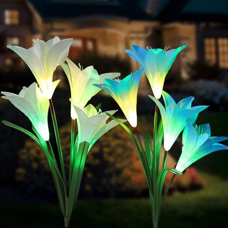 MINKUROW Luci Da Giardino Solari Per Esterni 8 Luci Di Palo Solari A Led Multicolori A Fiori Di Giglio Per Giardino, Patio, Cortile, (Blu/Bianco) (1/5)