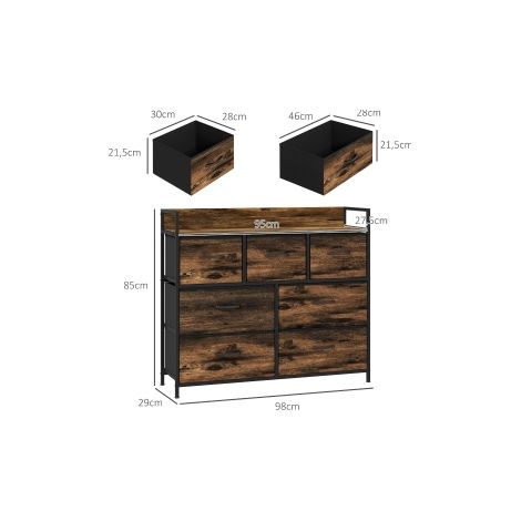 Commode marron en MDF à 7 tiroirs en tissu avec dispositif anti-basculement et rangement pratique pour chambre salon et entrée (1/5)