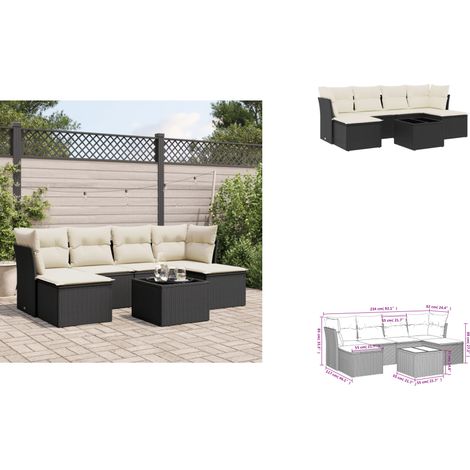 7-tlg. Garten-Sofagarnitur mit Kissen Schwarz Poly Rattan - Gartenmöbel Set - PE-Rattan Möbel - Outdoor Sofa - Esstisch Set - Lounge Set (1/3)