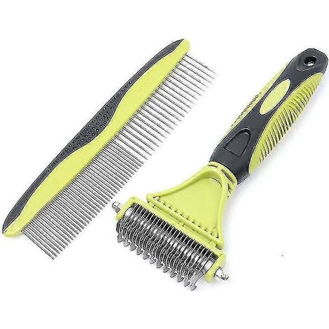 Kit de démêlage pour le toilettage - Peigne à double lame - Élimine le sous-poil, les nœuds, les bourres et les poils emmêlés