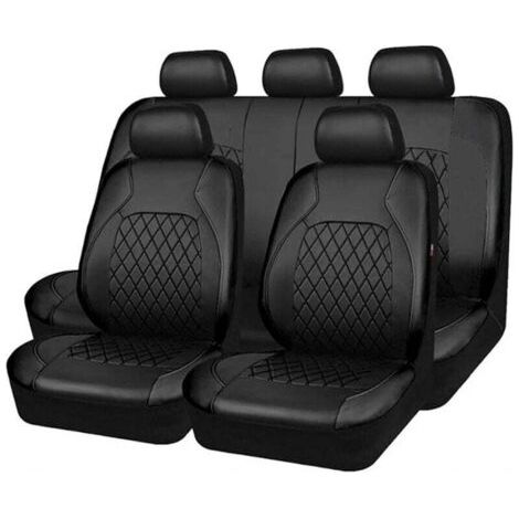 Housses de siège de voiture universelles en cuir PU, 9 pièces, ensemble complet de protection de siège, accessoires d'intérieur Automobile pour véhicule SUV, Noir (1/5)