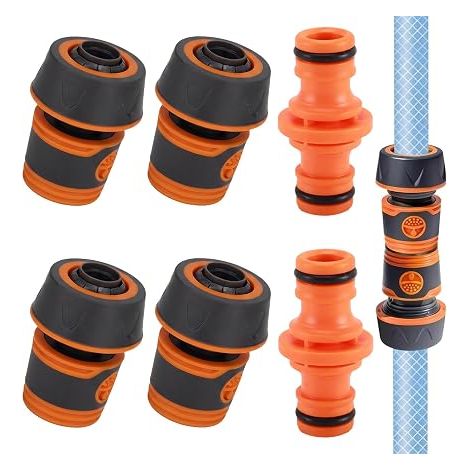 6 Pcs Raccord Tuyau d'Arrosage 19mm (3/4 Pouce), 4 Raccords Rapides et 2 Connecteurs Doubles, Kit d'Embout Tuyau Arrosage pour Jardin et Lavage de Voiture, Compatible avec Tuyau 19mm/23mm (1/5)