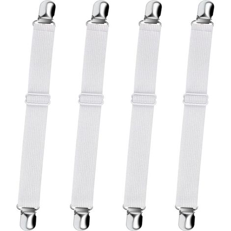 Lot de supports de draps-housses réglables (blancs), pinces réglables pour draps, housses de canapé et de table à repasser (1/4)