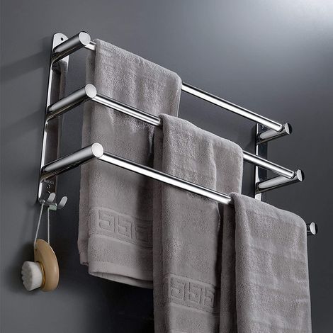 Déstockage,Porte-serviettes extensible 50-90 cm en acier inoxydable sans perçage porte-serviettes étagère murale adaptée pour salle de bain cuisine porte-serviettes (argent 3 couches) (1/4)