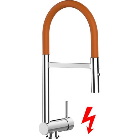 NIEDERDRUCK Unterfenster Wasserhahn Vorfenster Umklappbar 6 CM Verchromt Küchenarmatur mit 360° schwenkbarem Orange Auslauf und abnehmbare 2 strahl Handbrause (1/5)