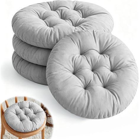Lot de 4 Coussins de Chaise Ronds 40 cm, Coussins de Siège Remplis, Coussins Doux, Coussins de Siège Doux avec Rembourrage en Coton Perlé pour Chaises de Jardin, Salle à Manger, Lavables en (1/5)