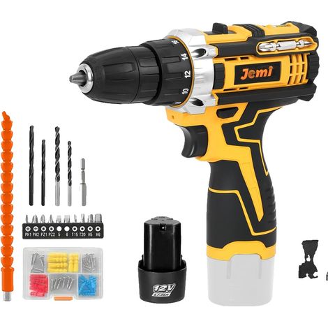 Taladro de impacto, funcionalidad 3 en 1, potente par motor, 12 V, 1 batería, caja de cartón. (1/2)