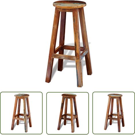Vidaxl – Tabouret de bar en bois de récupération massif – Hauteur 75 cm – Confort optimal avec repose-pieds – Capacité 110 kg (1/5)