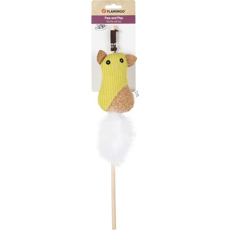 Jouet pour Chat - Flamingo Canne Chat Verte en Bois et Tissu avec Plumes et Catnip 40cm (1/3)