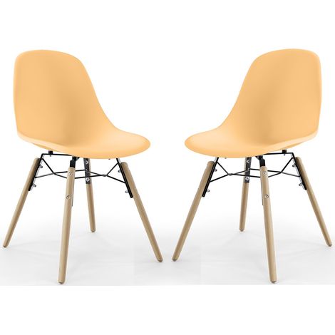 Sedia da Pranzo - Design Scandinavo - Gambe in Legno - Set di 2 - Skögur Pastel orange