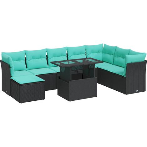 Maison Exclusive - Set Divani da Giardino 9 pz con Cuscini Nero Polyrattan Acacia (1/5)