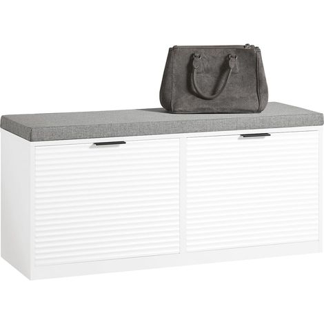 SoBuy FSR147-W Sitzbank Sitzkommode Schuhkipper mit Sitzfläche Schuhtruhe 2 Klappen mit Schuhfach Landhausstil Weiß BHT ca. 105x48x35cm (1/5)