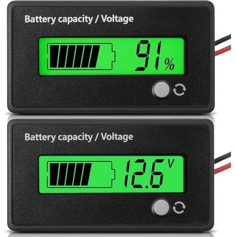 Contatore di batteria DC 12V 24V 36V 48V 72V con allarme, indicatore e monitor della capacità della batteria, voltmetro per batteria e indicatore per batterie agli ioni di litio (luce verde) (1/4)
