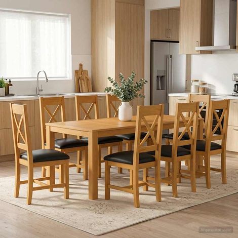 vidaXL Ensemble de salle à manger 9 pc Noir Bois de chêne massif (1/5)