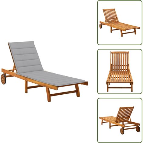 Chaise longue de jardin avec coussin Bois d'acacia solide - Chaise Longue Jardin - Fauteuil De Jardin - Mobilier De Jardin - Transat - Relax (1/5)