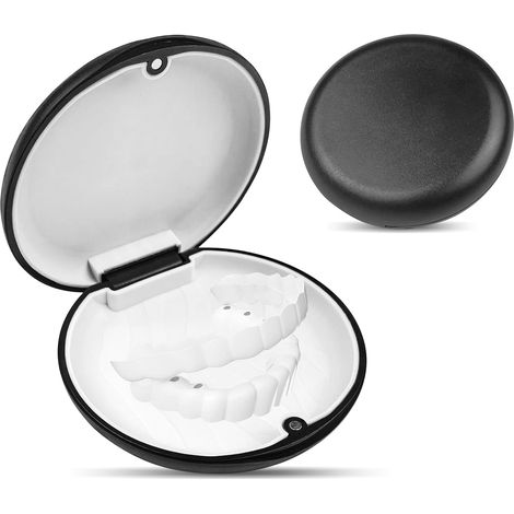 (Noir) 2 PCS boite appareil dentaire, boîte gouttiere dentier, boite aligneur, boîte de rangement pour prothèses, boite goutiere dent portable (1/5)