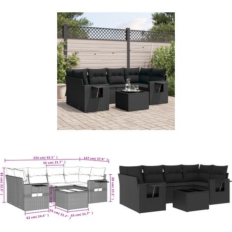 7-tlg. Garten-Sofagarnitur mit Kissen Schwarz Poly Rattan - Gartenmöbel - Outdoor Möbel - Lounge Set - Rattan Gartenset - Sofasatz - Home & Living (1/3)