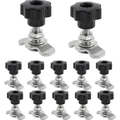 Pack de 12 Ferrures de Rechange Rail D'arrimage Single D'extrémité Airline Raccords à vis Embout M8x40, 500 daN, Poignée/Boutons en Etoile Acier Galvanisé, Rail Compagnie aérienne (1/5)