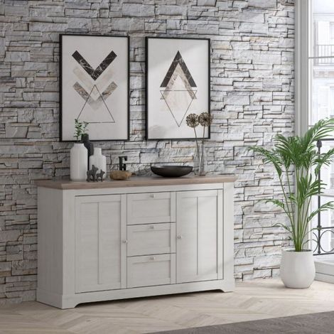 Madia Forma con 3 cassetti e 2 ante colore rovere neve e piano olmo scuro