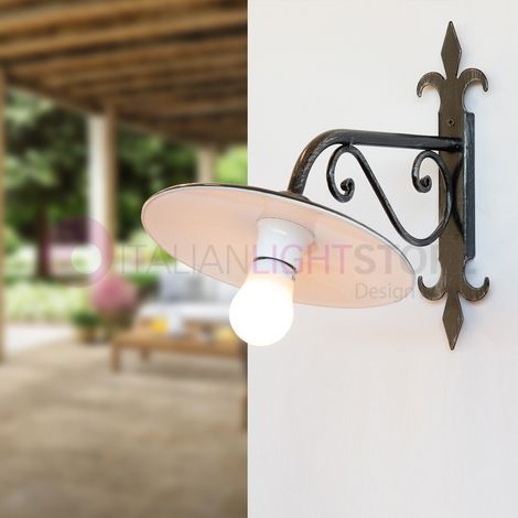 LANTERNA APPLIQUE IN FERRO BATTUTO PIATTO CRUCCOLINI PIATTO LAMPADA PLAFONIERA (1/5)
