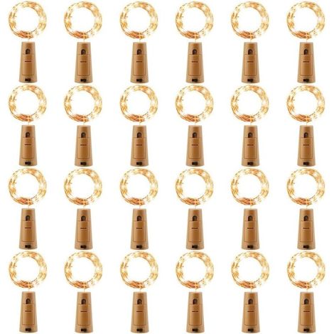 Confezione da 24 luci a LED per bottiglie, luci a stringa per bottiglie da 2 m con 20 LED bianco caldo, luci a stringa in sughero per matrimoni, appuntamenti, Natale, feste, atmosfera di compleanno (b