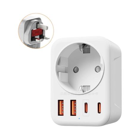 Adaptateur Prise Anglaise Type G, avec 2 USB A & 2 USB C, FR 2 Broches vers GB 3 Broches pour Irlande Angleterre Ecosse Dubaï Malte (1/5)