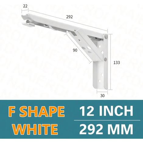 (Blanc 30 cm - FR) 2 supports pliables en acier inoxydable, blanc et noir, en fer, triangulaires, pour étagère murale réglable (1/5)