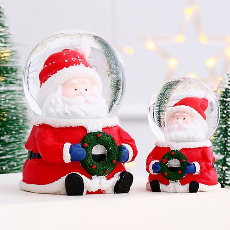 Boule à neige de Noël lumineuse à couleurs changeantes, décoration en résine et verre, boule de Noël en forme de grand vieil homme à grosse tête (1/5)