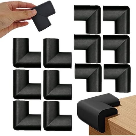 12 pièces - Protections d'angle - Protections d'angle pour arêtes vives et coins - Protections d'angle pour lits - Protections d'angle pour tables d'enfants - Adhésif puissant - Noir - Convient pour p (1/5)