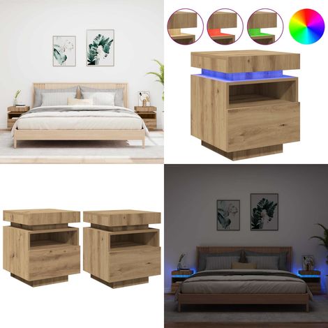 Nachttische mit LED-Leuchten 2 Stk. Artisan-Eiche 40x39x48,5 cm - LED-Beleuchtung - Holz Nachttisch (1/5)
