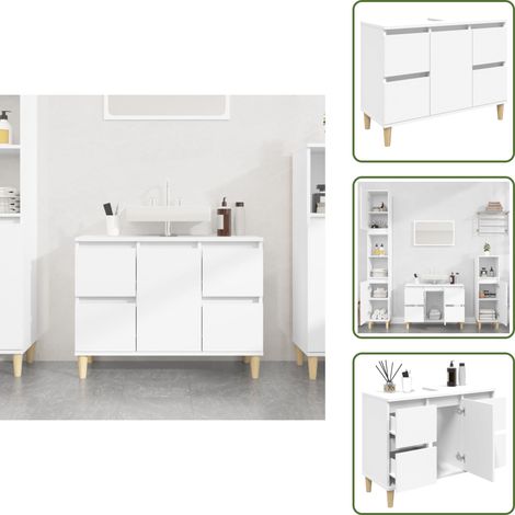 The Living Store Meuble d'évier blanc 80x33x60 cm bois d'ingénierie - Armoire De Salle De Bain - Meuble Vasque - Meuble Lavabo - Rangement Salle De Bain - Meuble Design Salle De Bain