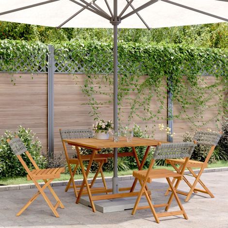 5-tlg. Garten-Essgruppe Grau Poly Rattan und Massivholz