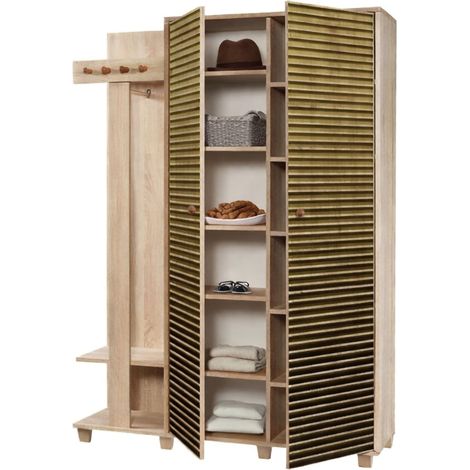 Dmora - Mobile da ingresso Liana, Entratina appendiabiti, Composizione per atrio, Consolle portaoggetti multifunzione, 135x36h194 cm, Quercia