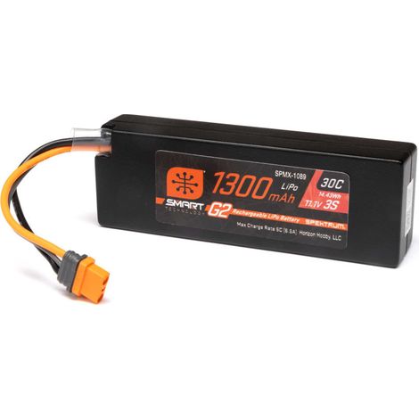 11.1V 1300mAh 3S 30C Smart G2 LiPo Battery: IC2
