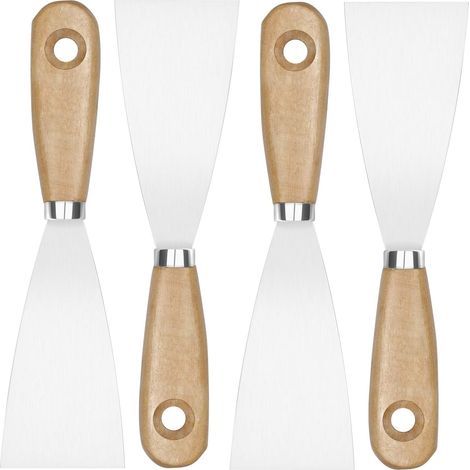 Heat Gun Accessories, Putty Spatula, 4Pcs Paint Scrapers with Wooden Handle, Painting Knives for Wallpaper and Walls (1/5)