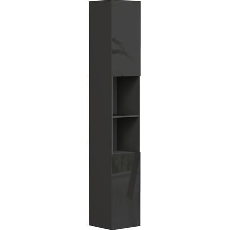 Meuble colonne de salle de bain - 30 x 30 x 181,5 cm, noir - 2 placards avec étagères réglables et 2 niches - Rangement salle de bain - Design moderne (1/5)