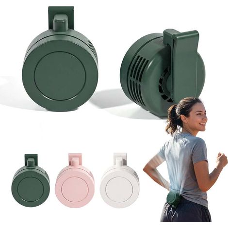 2 Pack Portable Mini Clip-on Fan 2026, Bladeless Silent Fan for Shirt & Waist, 3-Speed Adjustable Personal Fan for Outdoor Travel,Dark green (1/5)